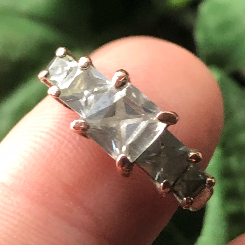 Vintage prong set square cut simulated diamond wedding band style ring